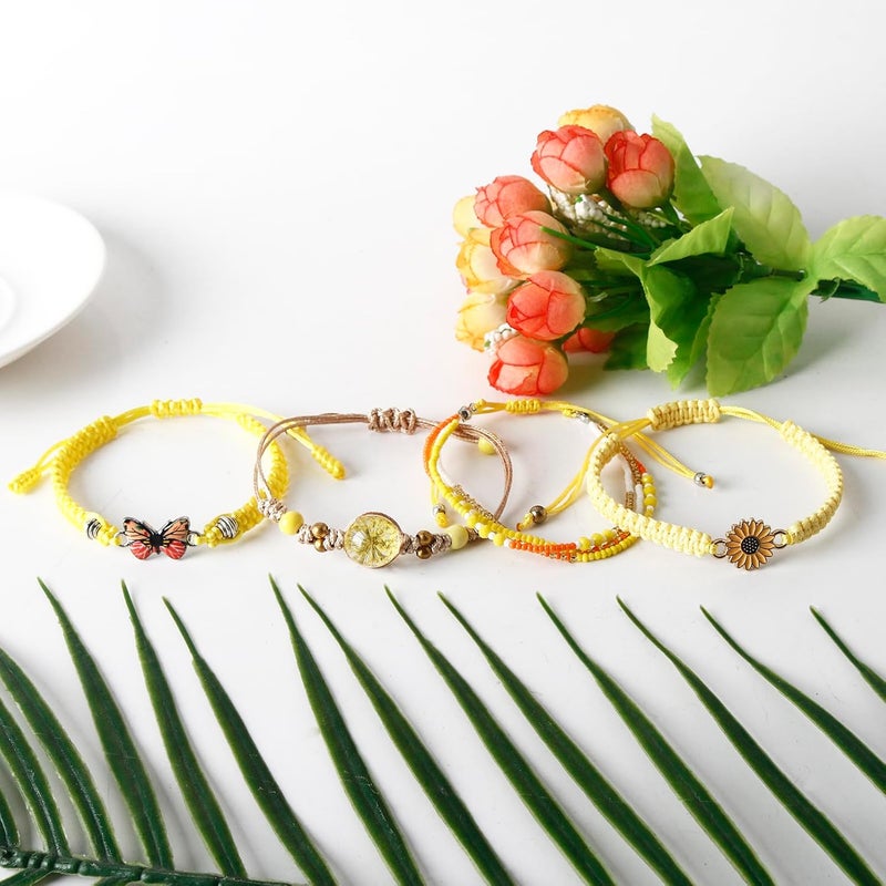 DS 4PCS String beads Charm Bracelets for Teen Girls Dainty cute cartoon Butterfly Daisy Eternal flower Beads Bracelets set for woman and girls Adjustable Stretch bracelet birthday Gift For Friends - Image 5